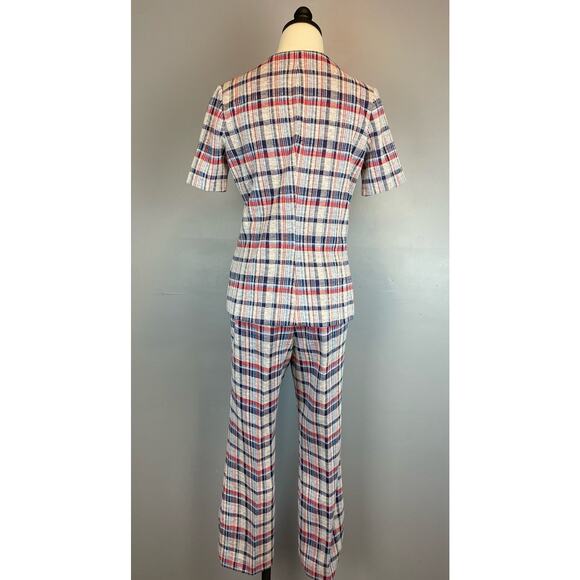 Vintage 1960s Plaid Polyester 3 Piece Suit Summer Winter Small - Picture 7 of 15